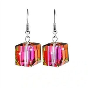 3 for $25/ Aurora Borealis Pink Crystal Cube Drop Earrings NWT